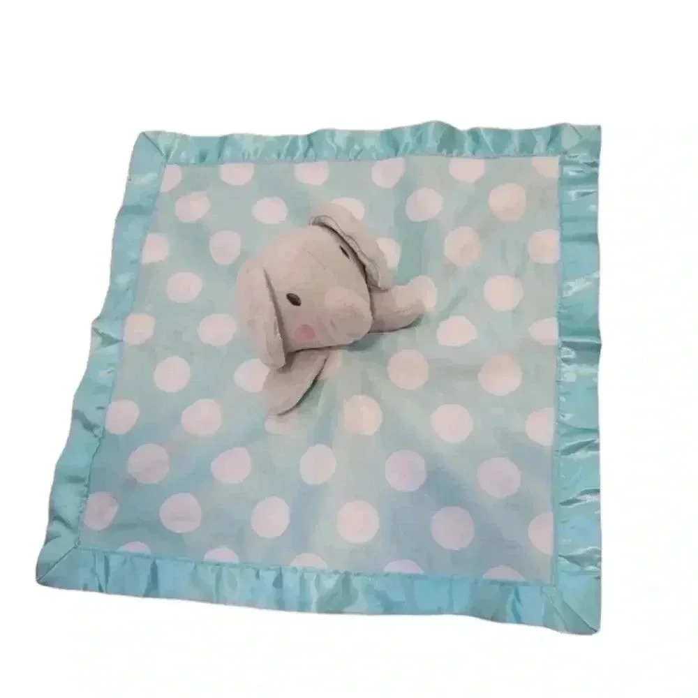 Circo grey elephant blue polka dot baby plush security blanket 13.5in